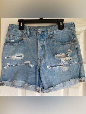 Levi's Distressed Light Blue Denim Shorts
